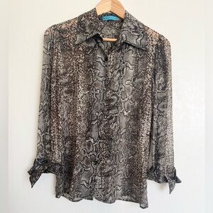 Alice + Olivia Brown Snake Print Silk Blend Shirt